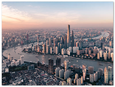 Tableau photo d'art en plexiglas montrant la skyline de Shanghaï