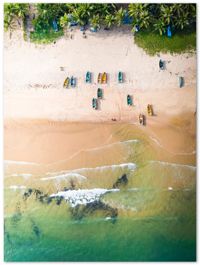 Tableau photo d'art en plexiglas montrant une plage vue d'un drone